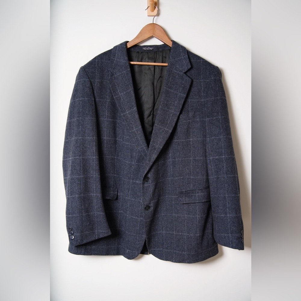 Vintage Camel Hair navy windowpane blazer – Mark Alexander 44R